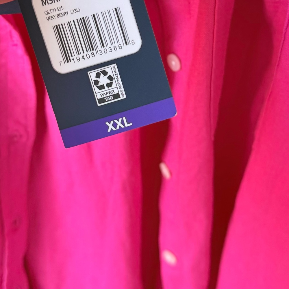 NWT Gap Linen Blend Big Shirt Button Down size XXL in Very Berry Pink - Picture 2 of 7